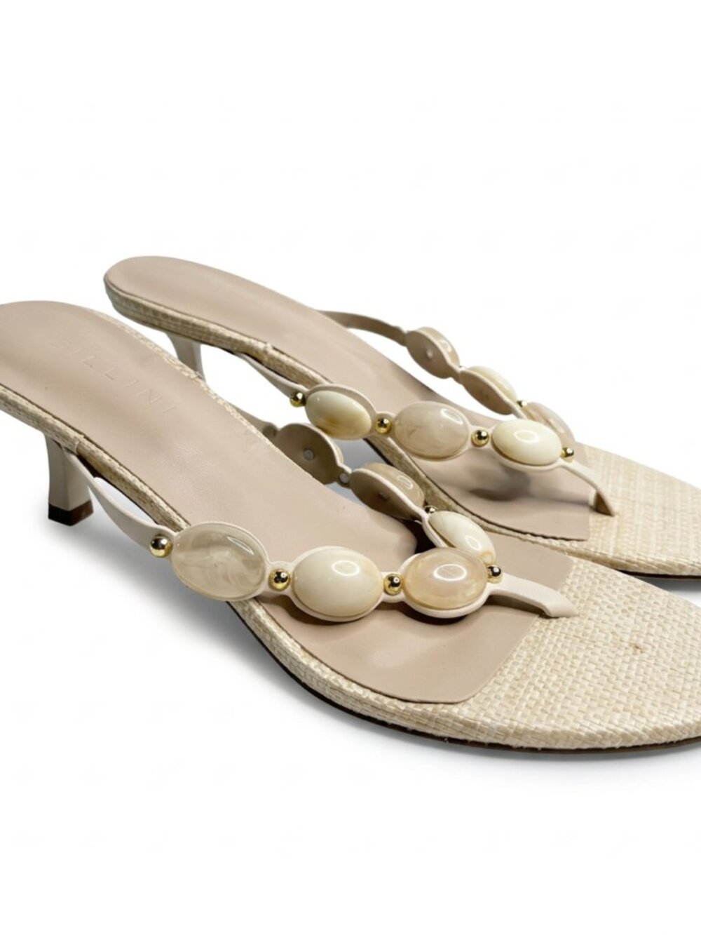 BelliniPalma Kitten Heel Mule Slide Sandals Textured Pearl Beige Nude US 8